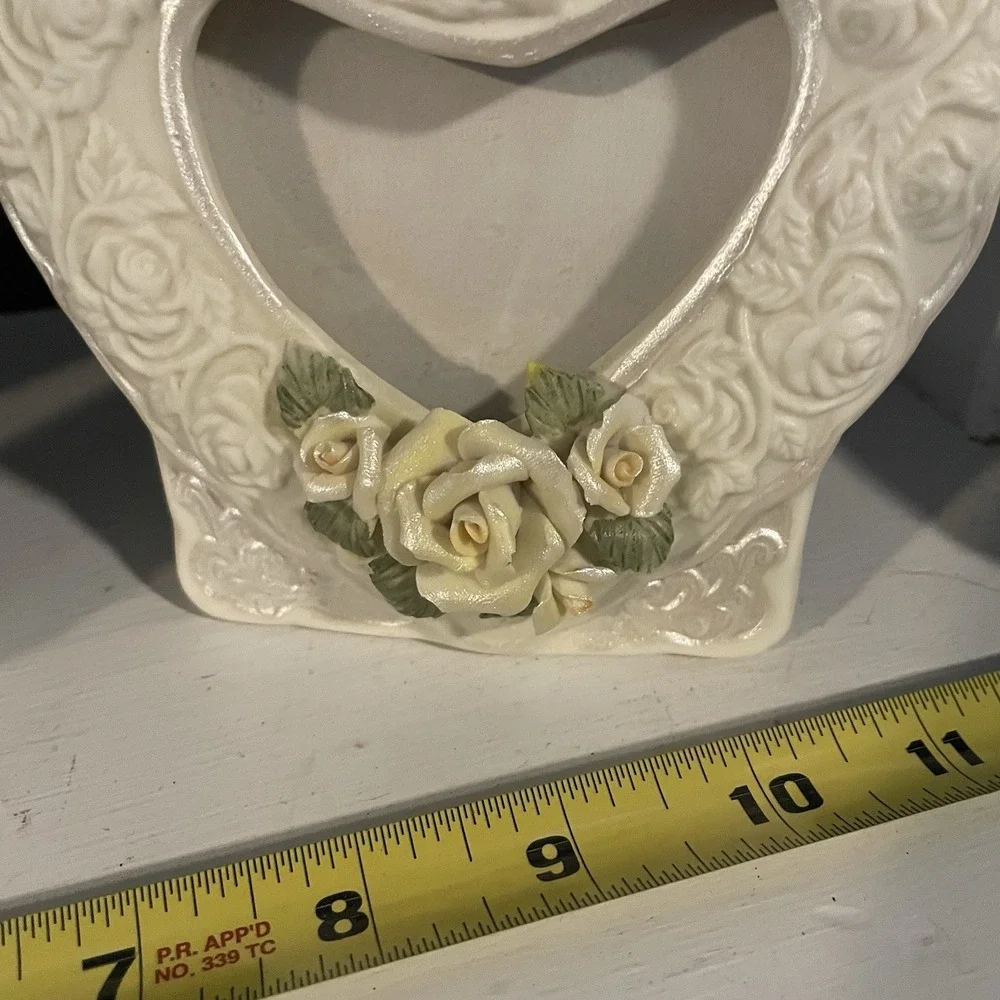Vintage Yellow Rose‎ Set Of 2 Picture Frames  Bone China? Heart Shaped